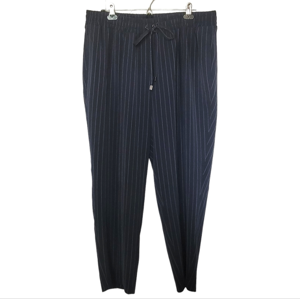 Lane Bryant Wide Leg Pinstripe Pants with Drawstring Waist